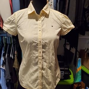 Tommy Hilfiger shirt.  Yellow and white stripes.  Size:  XS